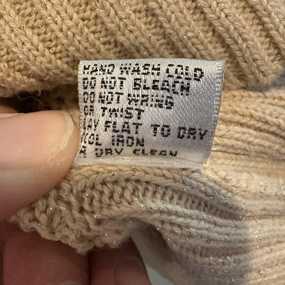 Cache Sweater Women Medium Gold Beige Cowl Neck Open Knit Mesh Pullover Shimmer - Picture 10 of 11